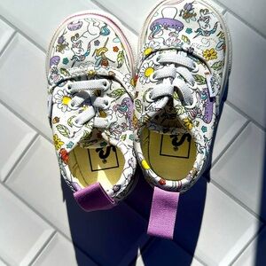 Adorable unicorn toddler shoes with a fun floral and mushroom design!